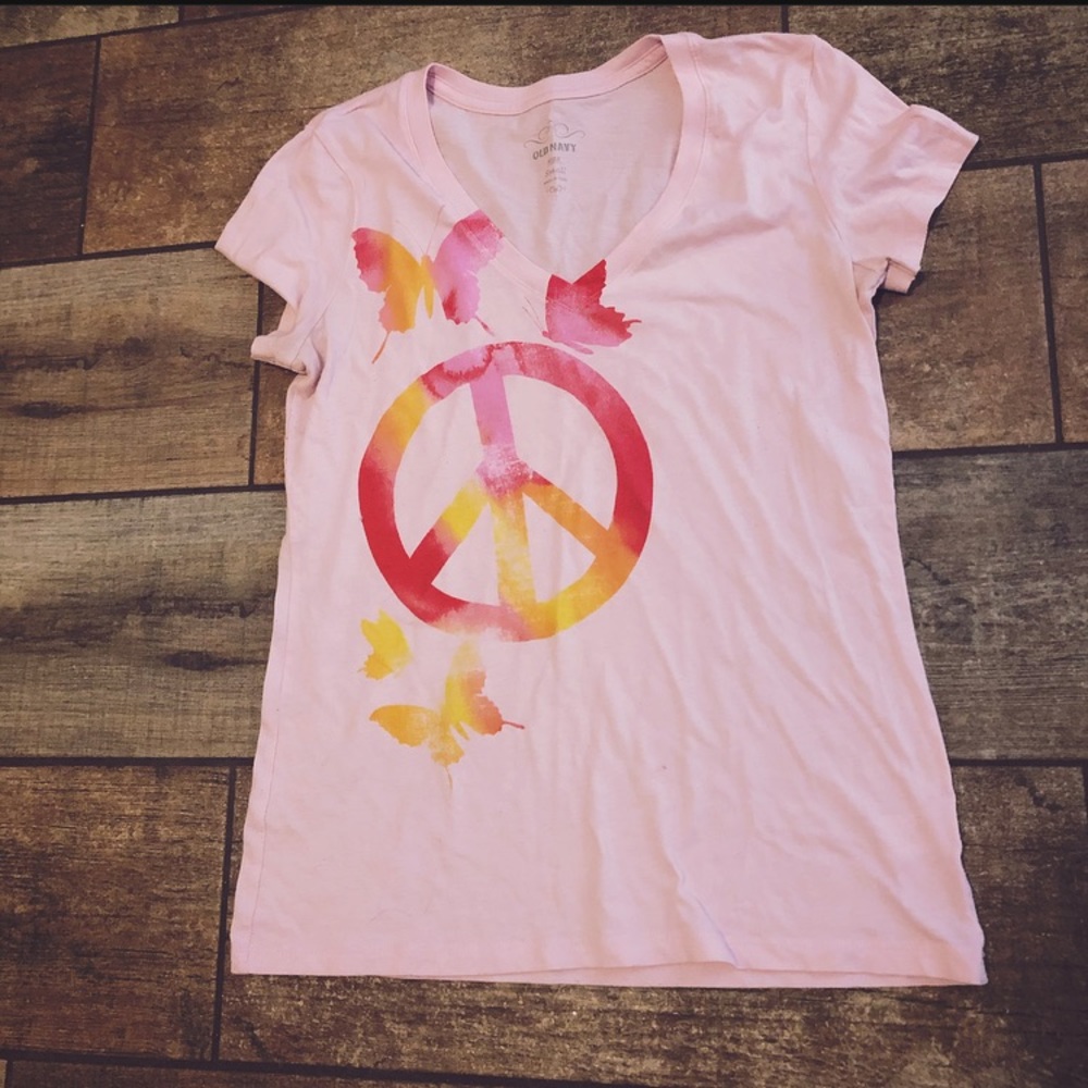 Old Navy Light Pink Peace Sign Butterfly T-Shirt